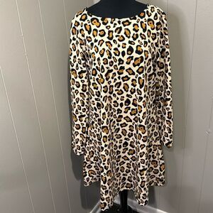 Jeuvre crinkle knit stretch pullover flared shift style midi dress. Large.